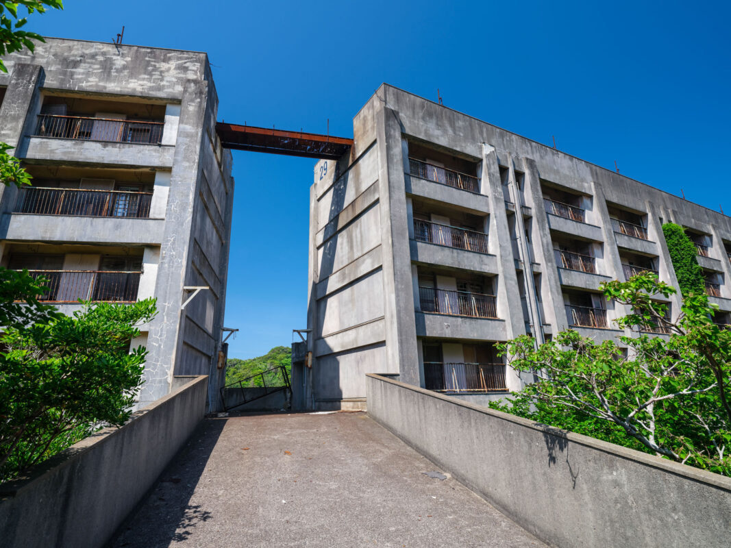 Decaying brutalist apartments in Ikeshima, Japan