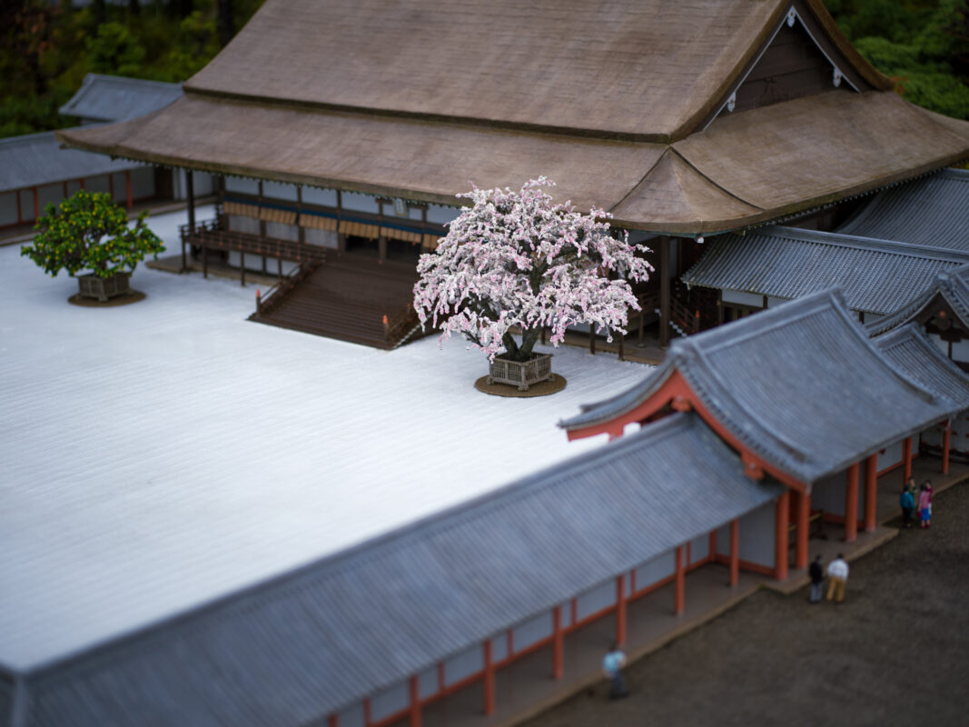 Snowy traditional Japanese temple at Tobu World Square.