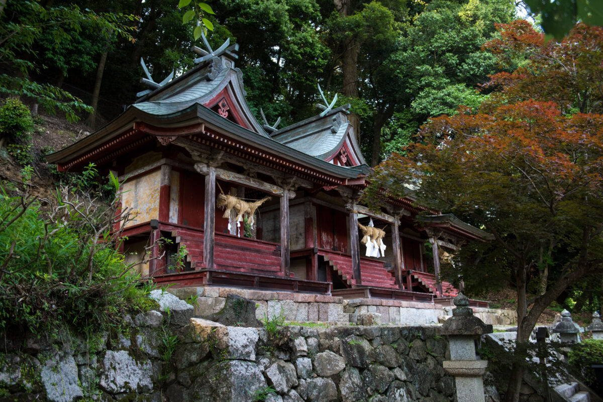 Hase-dera Temple main hall on forested hillside in Nara, Japan